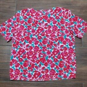 Vintage Jacqueline Ferrar L floral pink orang flower spring Tshirt blouse